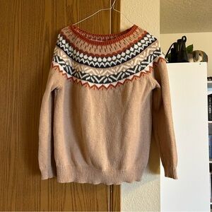 Women's Fair Isle Yoke Sweater - Peach with Rust & Navy Accents